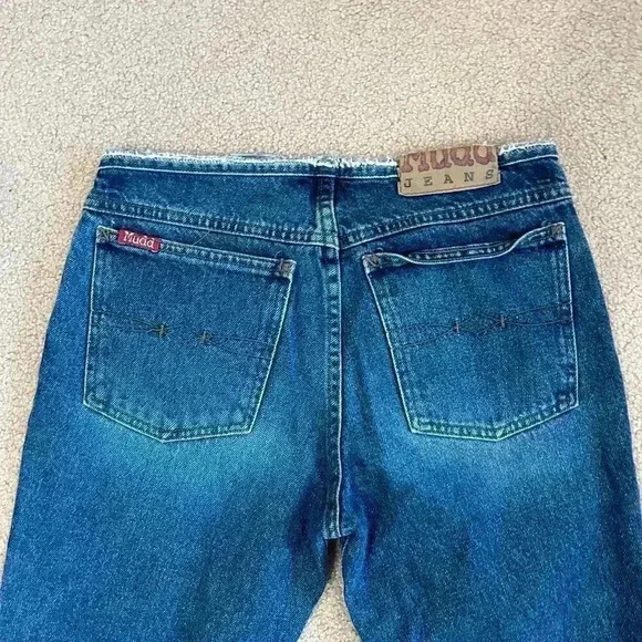 Mudd Blue Vintage Denim Frayed Waist Flared Jeans Mid Rise Cotton Size 7 Junior - Picture 5 of 6
